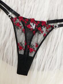 SHEIN 2pcs Plus Size Women Burgundy Floral Underwire Bra And Panty Set, Supportive Longline Bra And Shapewear