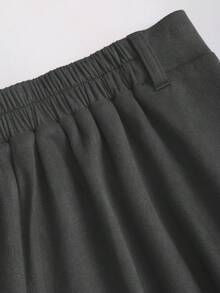 Sweetra Chân váy giả da lộn màu nâu cà phê dành cho nữ, thiết kế cài cúc đơn, thích hợp cho mùa thu/đông. - Màu xám đen - Xem 4