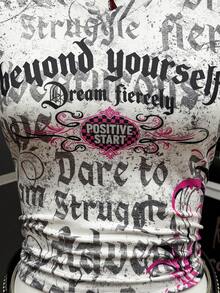 StreetHx Women's Punk Letter Print Casual Short Sleeve T-Shirt - Black - View 5