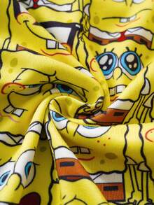 SpongeBob SquarePants | SHEIN Conjunto de pijama de pantalón y top de manga larga con estampado de dibujos animados para niño, otoño/primavera - Amarillo - Ver 3