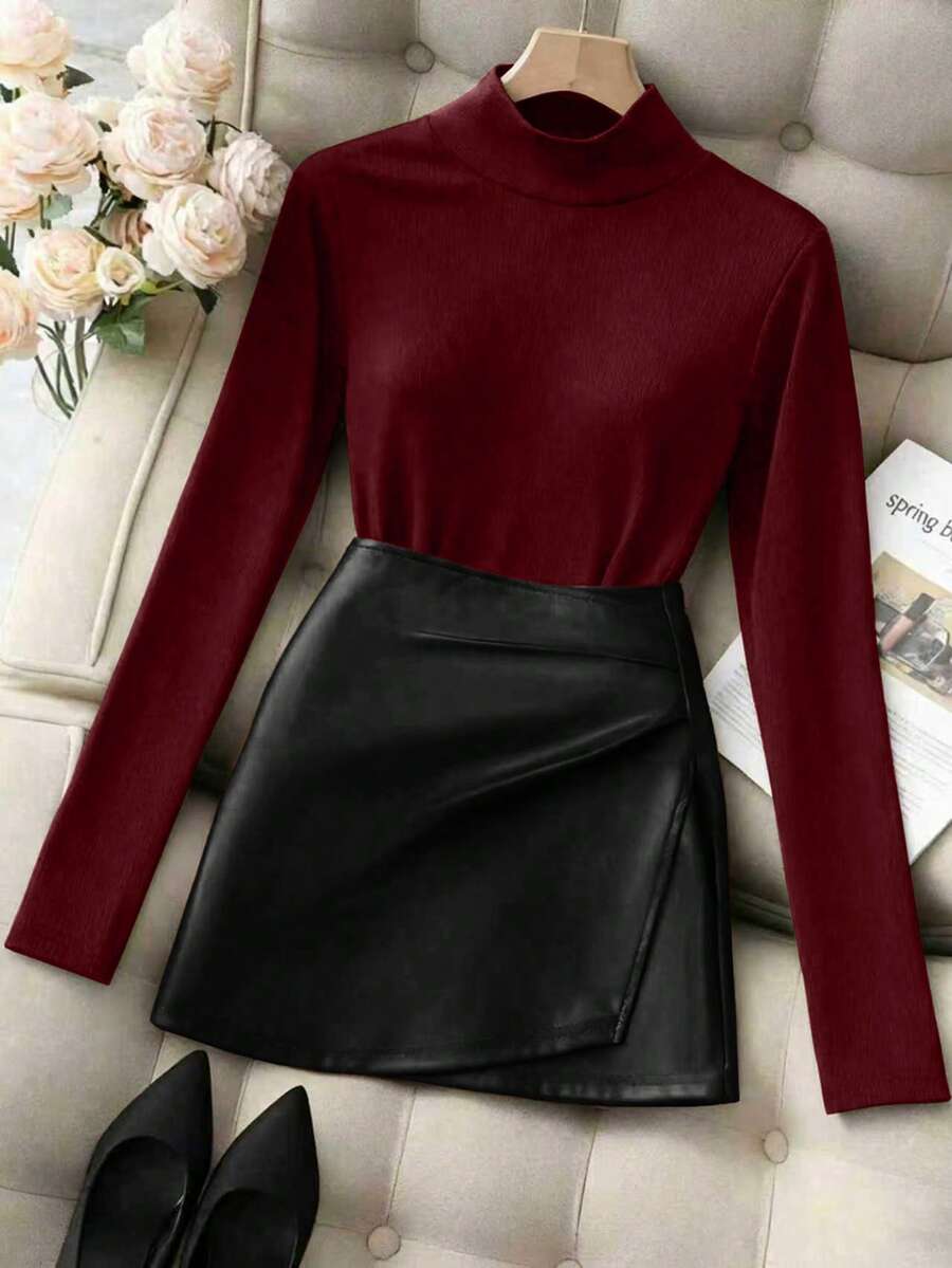 Franclia 2025秋冬女士优雅通勤针织套装，女士优雅修身上衣，女士通勤中长裙 - 彩色 - 查看 1