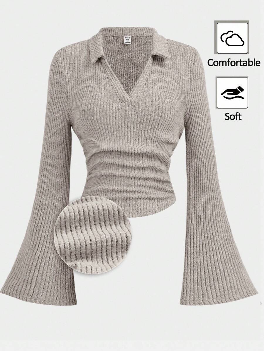 Girlism Blusa corta con mangas de volantes para adolescentes - Marrón - Ver 1