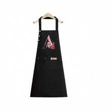 1PC Alphabet Series Black Base With Colorful Letters And Holographic Flower Pattern Cute Heart Print Apron, Perfect For Parties And Weddings, Made Of Peach Skin Fabric, Suitable For Kitchen, And Home Use – Unique Initial Letter Meaning Style. - Multicolor - View 19