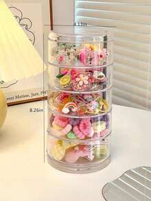 Children's Hair Accessory Storage Box Dustproof Rotating Girl Baby Hair Accessory Earrings Hair Clip Hair Clip Headband Rope Rubber Band Jewelry Box Transparent Cosmetics Desktop Storage Box Rotatable Multi-Layer Partition Ins Style Jewelry Box Hair Clip Dustproof - Clear - View 4