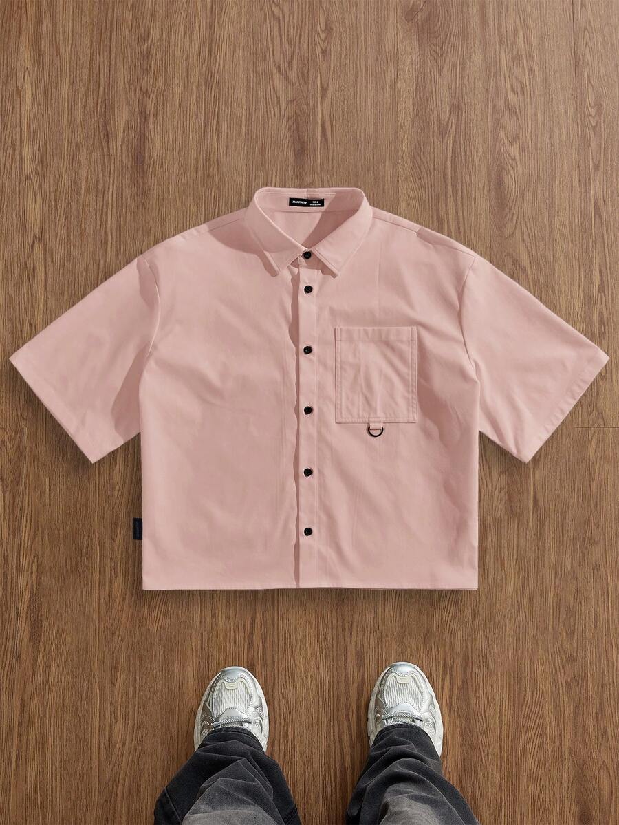 SWAVVY Men's Casual Loose Fit Short Sleeve Woven Shirt - Dusty Pink - View 1