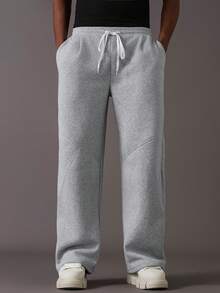 STYNVO 加大码男士纯色斜插口袋抽绳腰休闲运动裤 - 淺灰色 - 查看 3