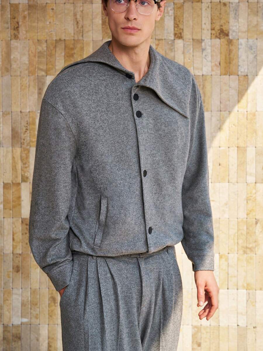 Manfinity Dauomo Casual Fashion Asymmetric Collar Men's Suit - Grey - View 1