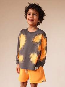 SUMWON 男童波点半色调印花卫衣和橙色短裤套装 长袖圆领休闲度假装 - 彩色 - 查看 5