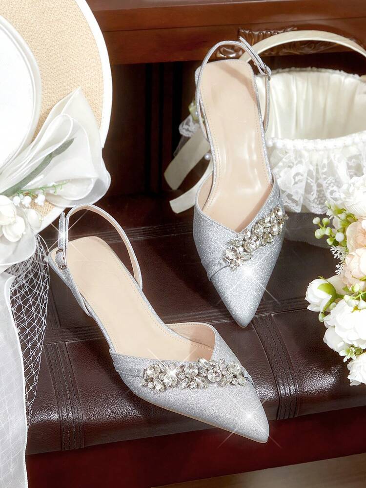CUCCOO HITCHD Women's Fashionable Elegant Party Rhinestone Decorated Pumps Valentine's Day Elegant Shoes Wedding Shoes Summer Shoes Bride Shoes