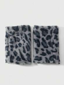 ROMWE Goth 1 Pair Y2K Stylish Sweet Casual Cute High-Quality Plush Warm Blue Faux Rabbit Fur Leopard Tiger Animal Print Gloves With Long Sleeve Cuff, Fingerless Mittens Combo Set, Suitable For Women Daily Outfit, Holiday Gift - Blue -1 - View 9