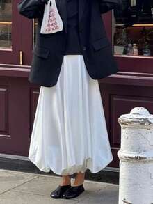 Serisse 女士纯色褶皱简约 A 字裙，休闲日常穿着