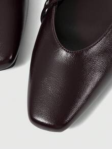 Sleekvia 女士方头平底巧克力色金属扣套脚平底鞋，舒适休闲玛丽珍鞋，适合搭配连衣裙 - 咖啡棕 - 查看 6