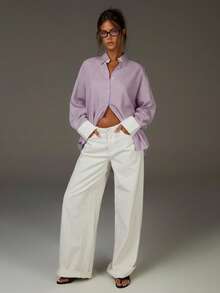 Athîral 女士印花长袖衬衫 - 淡紫色 - 查看 3