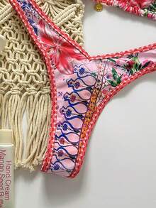 Swim Mod-D Women's Spring/Summer Printed Halter Metal Decor Bikini Set - Multicolor - View 6