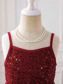 Glamorique Kids Rochie de petrecere elegantă și plină de farmec, cu paiete roșii și bretele spaghete, pentru fete tinere - Burgundia - Vizualizare 5