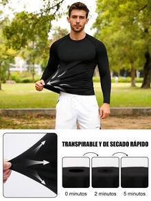 1 camisetas deportivas de manga larga para hombre, ajustadas y moldeadoras, camiseta de compresión, transpirable y cómoda, ideal para correr, entrenar y ciclismo, Top de Ropa Deportiva,Ropa de Ciclismo,Camiseta de Rendimiento,Camiseta Muscle Fit,Camiseta de Absorción de Humedad,Parte Superior Ligera - Negro - Ver 7