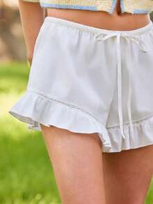 WESTFADE Quần short chữ A xếp ly, cạp cao, dây rút, chất liệu cotton. - trắng - Xem 5