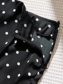 Sweetra 法式经典优雅秋冬新款波点设计拼接性感蕾丝装饰情人节高端派对系列女裙 - 黑色 - 查看 4