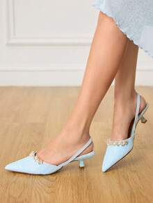 CUCCOO HITCHD Zapatos de tacón elegantes y de moda para fiesta con decoración de rhinestones para mujer - Celeste - Ver 7