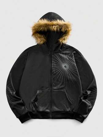 Men's Autumn/Winter Street Fashion Dark Style Faux Fur Collar Hooded Casual Jacket