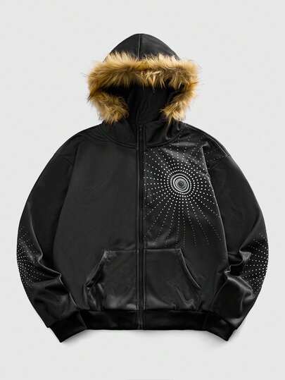 Men's Autumn/Winter Street Fashion Dark Style Faux Fur Collar Hooded Casual Jacket