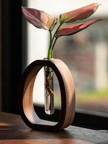 1个胡桃木水培玻璃试管花瓶创意ins风桌面绿色植物容器迷你手工原木花瓶家居装饰摆件母亲节情人节森林礼物生日毕业房间装饰玻璃花瓶 - 胡桃木色 - 查看 3