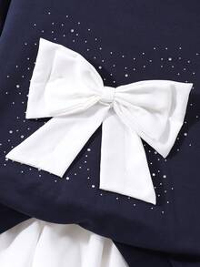 2 pièces/Set T-shirt graphique décontracté et pantalon imprimé avec sac pour jeunes filles, tenue mode pour jeunes femmes - Bleu marine - Voir 4