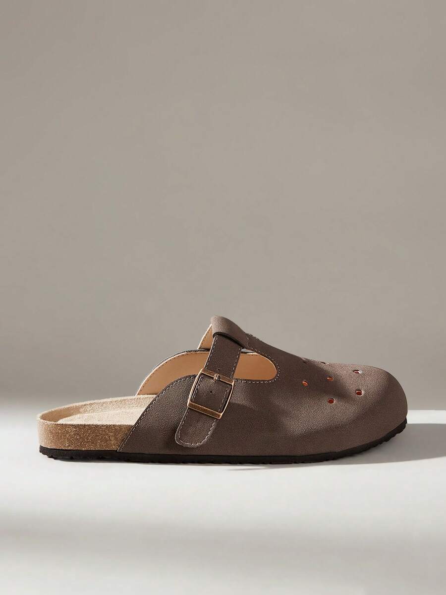 Solecia Women's Buckle Design Casual Slip-On Mules - Mocha Brown - View 1