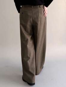 DAZY Men's Solid Color High Waist Design Brown Suit Pants, Autumn - Coffee Brown - View 2