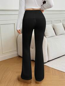 SHEIN Tall Women's Casual Warm Flared Knit Pants, Autumn/Winter - Black - View 3