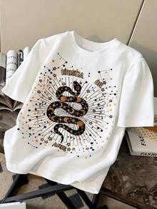 Resyla Women's Starry Sky Print Round Neck Short Sleeve T-Shirt - Multicolor - View 1