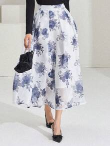 DAZY Women's Elegant Commuter Butterfly Print Pleated Skirt - Blue - View 6
