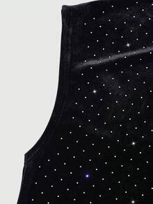 ROMWE MEN Street Life Men's Casual Solid Color Velvet Rhinestone Embellished Tank Top - Black - View 3
