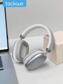 Teckwe Wireless Over-Ear Headphones With Microphone Foldable & Portable HiFi Stereo Sound Headset With Memory Foam Ear Cups - Silver - View 1