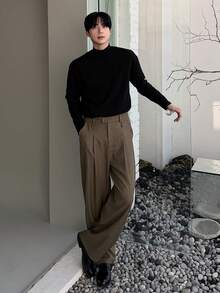 DAZY Men's Solid Color High Waist Design Brown Suit Pants, Autumn - Coffee Brown - View 7