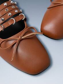 CUCCOO GRLICON Women's Rivet Buckle Bow Flat Loafers Valentine's Day - Brown - View 5