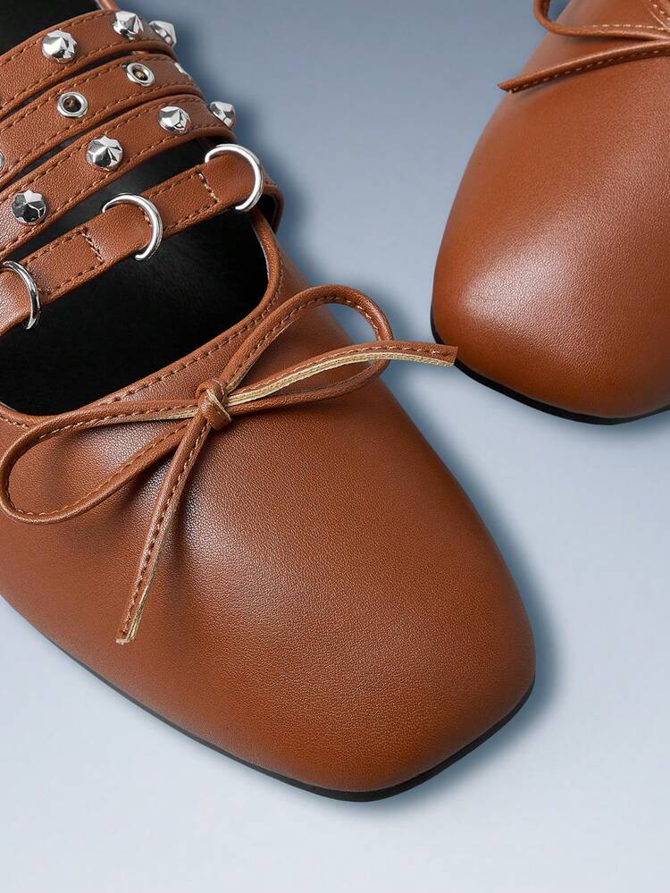 CUCCOO GRLICON Women's Rivet Buckle Bow Flat Loafers Valentine's Day