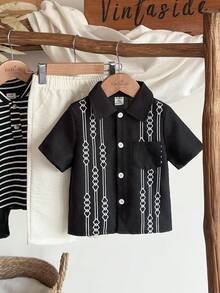 Vintaside Kids Tricou casual versatil cu mânecă scurtă și guler pentru bebeluși băieți, asortat cu pantaloni casual simpli, potrivit pentru ținute zilnice în aer liber și cumpărături, primăvară/vară