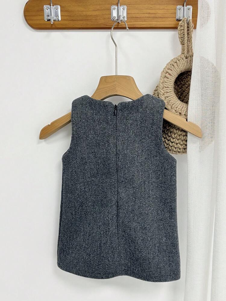 Toddler Girls' Korean Style Casual Round Neck Mid-Length Dress, Autumn/Winter