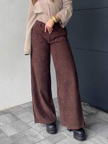 Jeta Ari Women's Solid Color Loose Fit Corduroy Straight Leg Pants With Dual Pockets Fall Cloth For Women