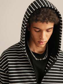SWAVVY Men's Casual Hoodie Sweatshirt, Spring/Autumn, Standard Size, Digital Print, Ribbed - Black - View 2