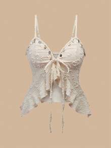 Travachic Canotta estiva da donna con volant, pendente decorativo e lacci, adatta per primavera-estate, San Valentino, costumi di carnevale, elegante per feste, spiaggia, matrimoni, vacanze estive, casual - Albicocca - Visualizzare 1