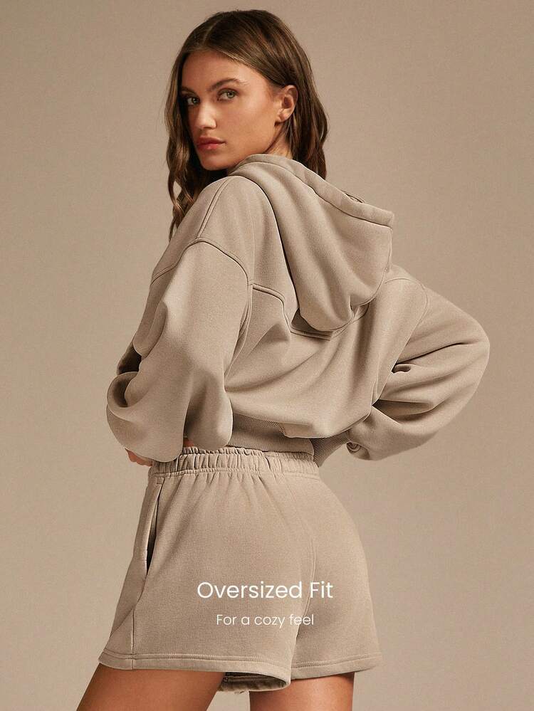 칠 레디 소프트 웜 립 포켓 허리 길이 오버사이즈 핏 코튼 플리스 블렌드 후드 스웨트셔츠 가을 겨울 야외 데일리 캐주얼