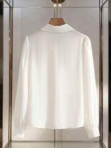 GlowEve Áo sơ mi nữ dáng rộng, cổ nơ, tay dài, kiểu dáng thanh lịch. - trắng - Xem 2