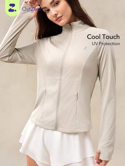 OutZeal Women Sun-Proof Jacket Gym Wear Summer Long Sleeve Top UV Protection Cool Touch Slim-Fit Zip Pocket With Thumb Hole
