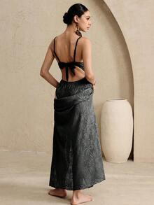 Swim Oasis 2pcs/Set Summer Vacation Sexy Underwire Backless Spaghetti Strap Women's Swimsuit & Sarong Maxi Skirt - Black - View 5