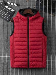 Hombre estilo deportivo chaleco acolchado ligero resistente al viento ajuste regular cuello con capucha sin mangas otoño‑invierno para calle y diario chaleco - Rojo - Ver 3