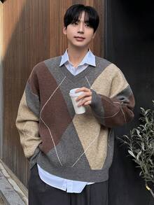 DAZY V-Neck Colorblock Multi-Color Men's Sweater, Autumn/Winter - Multicolor - View 5
