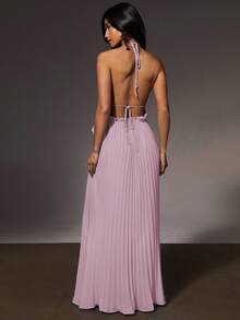 Athîral Women's Solid Color Sleeveless Hollow Out Ruffle Hem Dress - Baby Pink - View 3