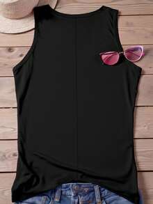 Maweii Plus Size Summer Casual Embellished Lip Print Tank Top - Black - View 2